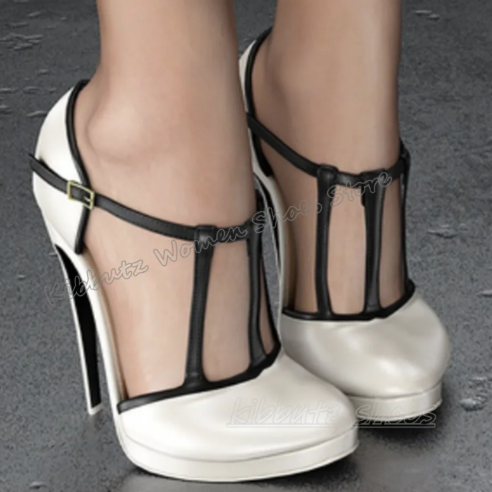 

Pumps Sandals Leather Mixed Color Round Toe Thin High Heels Belt Buckle Fashion Luxury Elegant Concise Sexy Women Shoes Newest