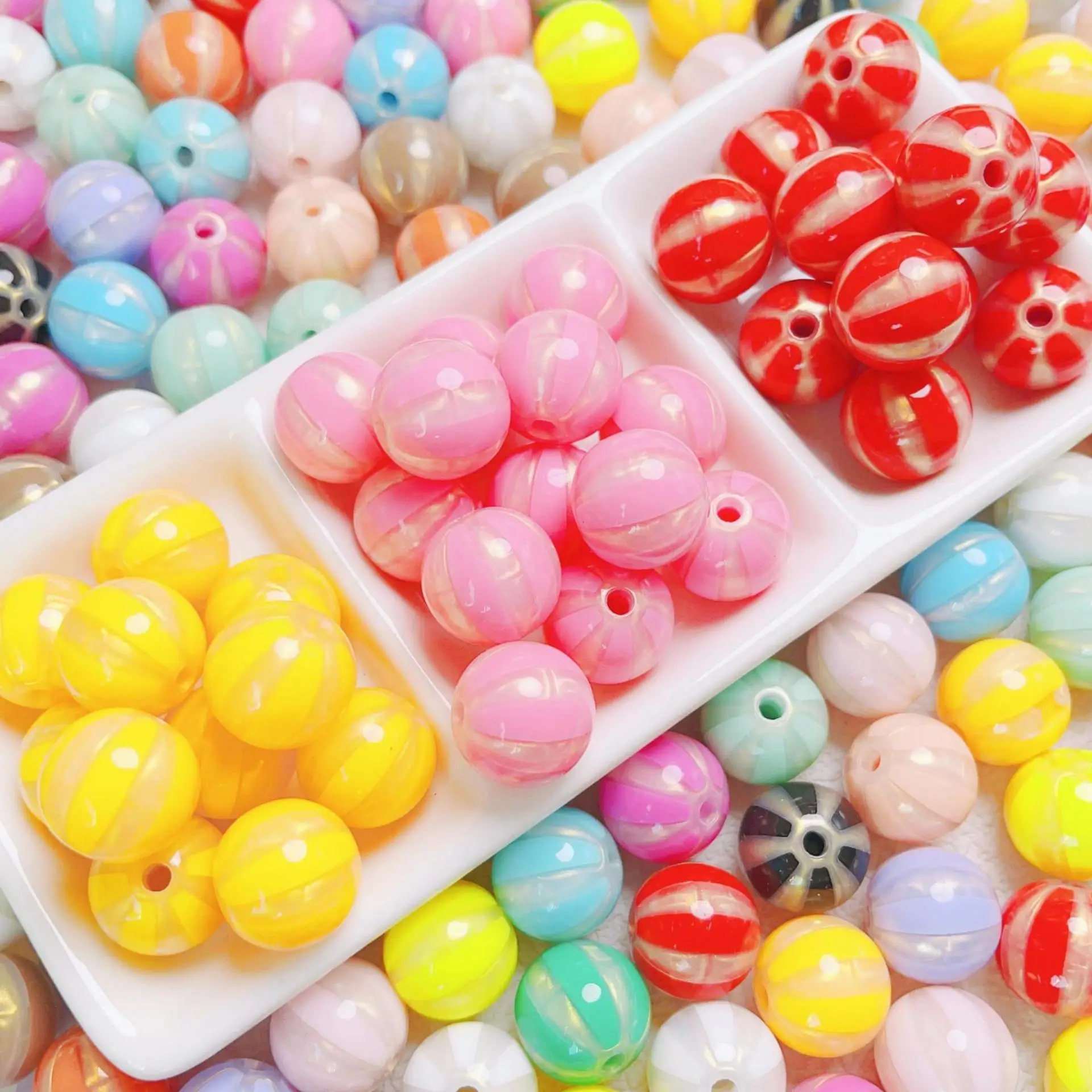 10pcs/lot Fresh New Round Gumball Watermelon Stripes Style Solid Acryilc Loose Beads For Bracelet Necklace Earring Making 16mm