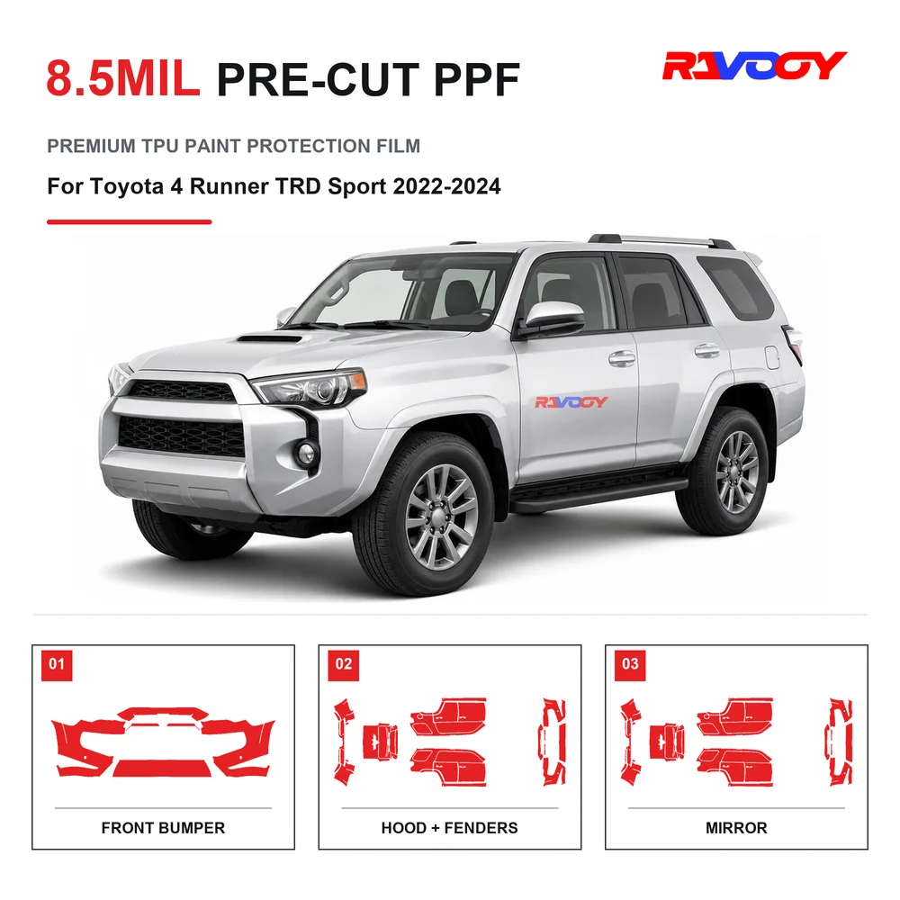 Precut PPF For Toyota 4 Runner TRD Sport 2022-2024 8.5mil TPU Clear Paint Protection Film Self Healing Hydrophobic UV