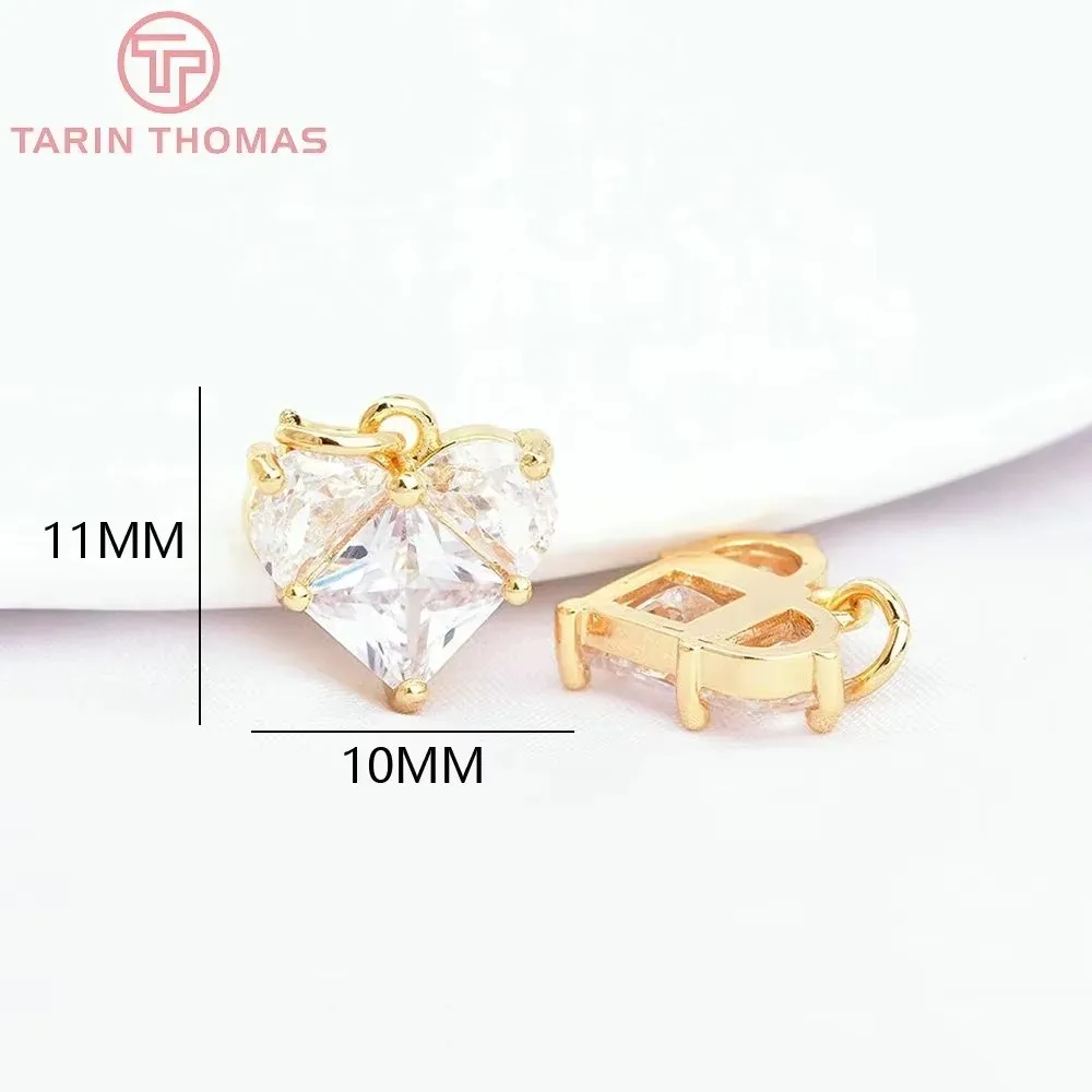 

400PCS 10x11MM Hole 2.6MM 18K Gold Color Brass with Zircon Heart Pendants High Quality Diy Jewelry Findings Accessories