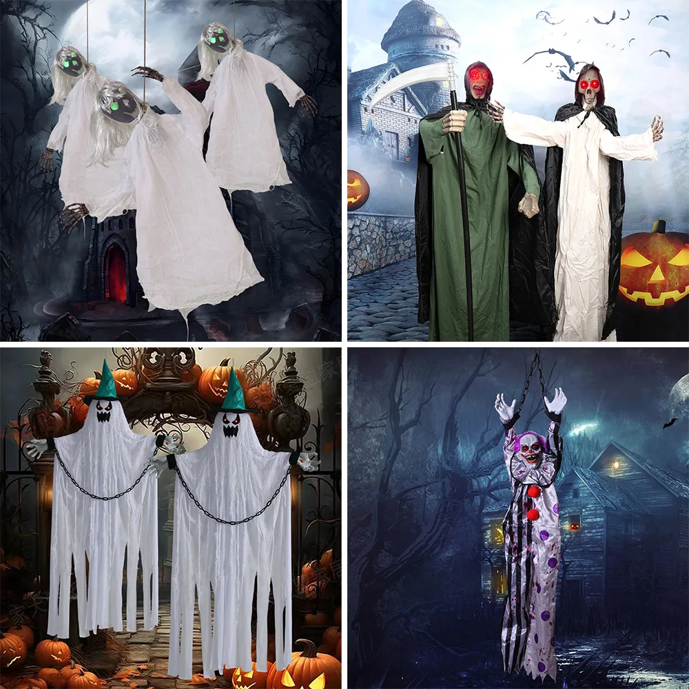 

Hanging Talking Witch Halloween Decorations Standing Flying Hover Witch Halloween Party Supply Light Up Eyes Haunted House Props