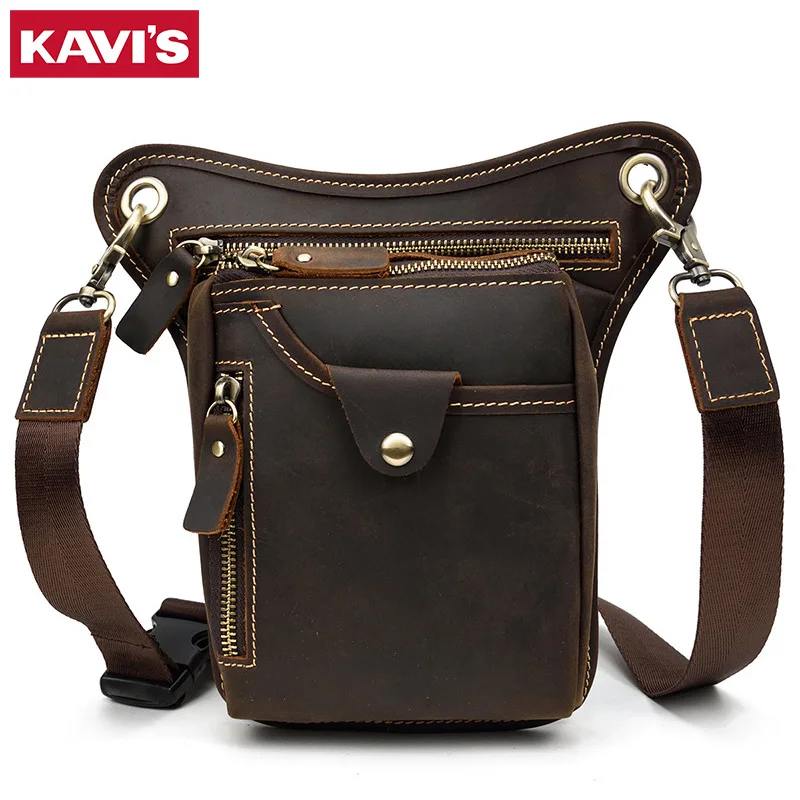 KAVIS Triangle Shaped Bag Motorcycle Drop Waist Leg Bag Purse For Men Leather Shoulder Messenger Fanny Pack Travel Bag