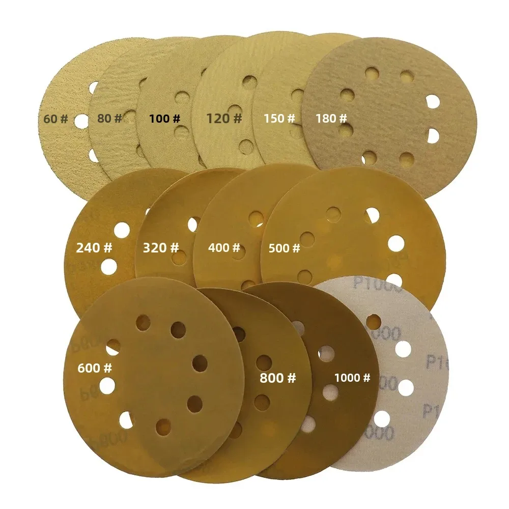 10 peças 5 Polegada 125mm 8 furos óxido de alumínio 60 a 1000 grãos gancho laço lixa disco para metal e madeira automotiva