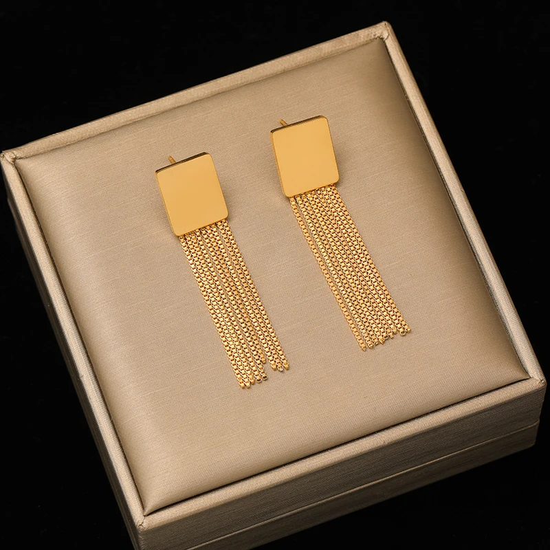 EILIECK 316L Stainless Steel Gold Color Flower Tassel Earrings For Women Girl Fashion Non-fading Ear Jewelry Party Birthday Gift