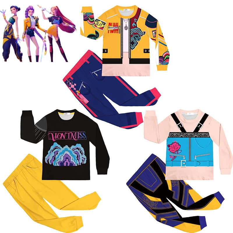 

Пижамы для девочек в стиле аниме KPop, охотники на демонов, одежда, топы и брюки, комплект из 2 предметов, одежда для сна для маленьких девочек, одежда для сна для косплея, детские пижамы