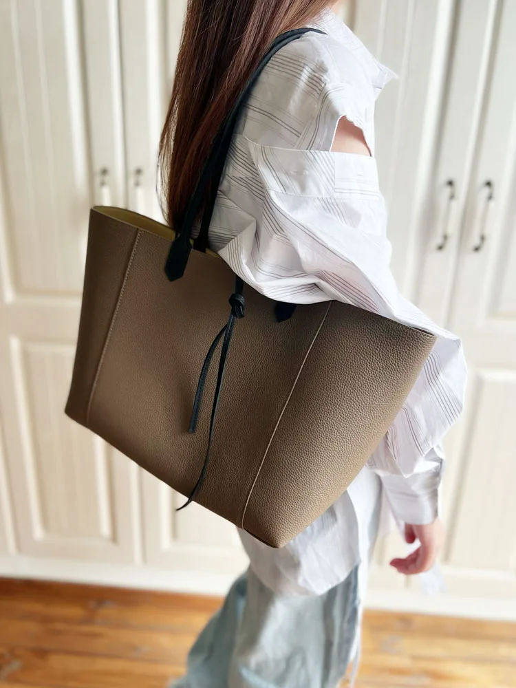 Vintage Autumn Winter Women Casual Totes New Fashion High Capacity Office Ladies Genuine Leather Single Shoulder Underarm Bag