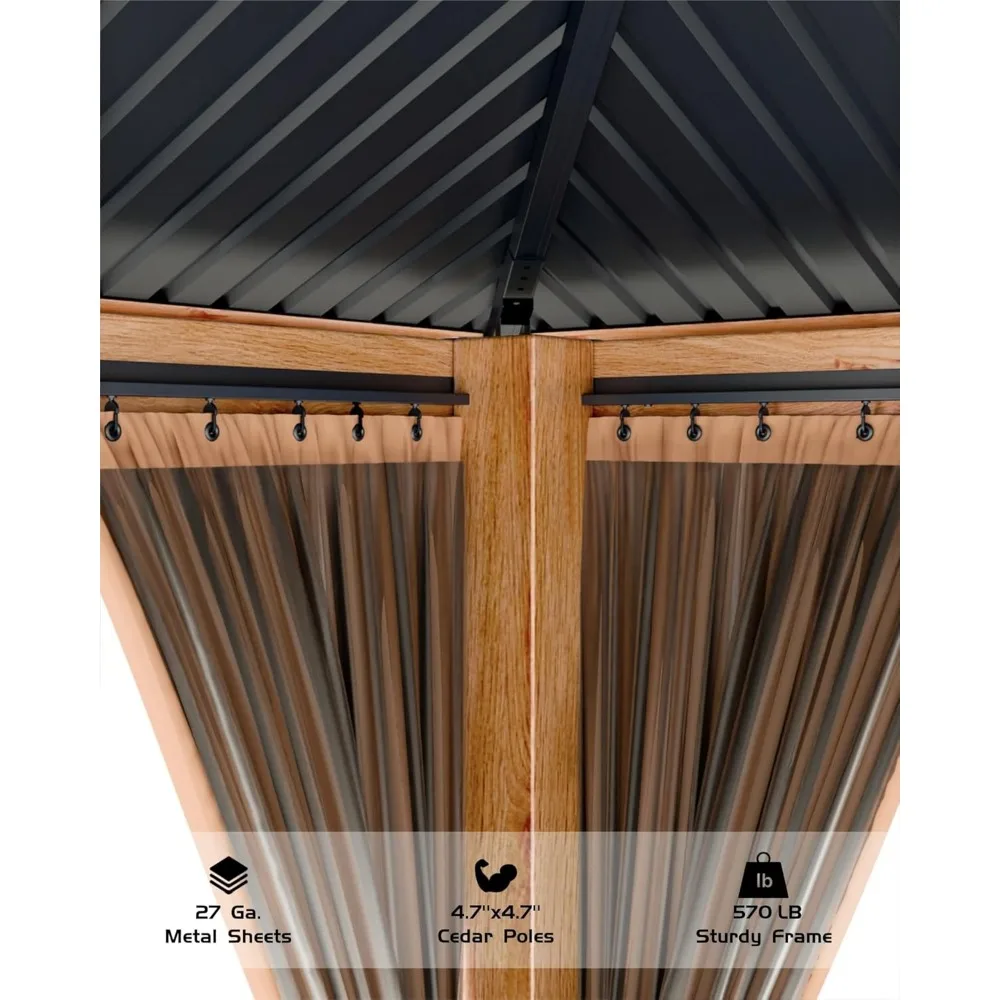 شرفة خشبية صلبة مقاس 12 × 20 قدمًا، شرفة دائمة لجميع الأحوال الجوية مع سقف وستائر معدنية مزدوجة #3