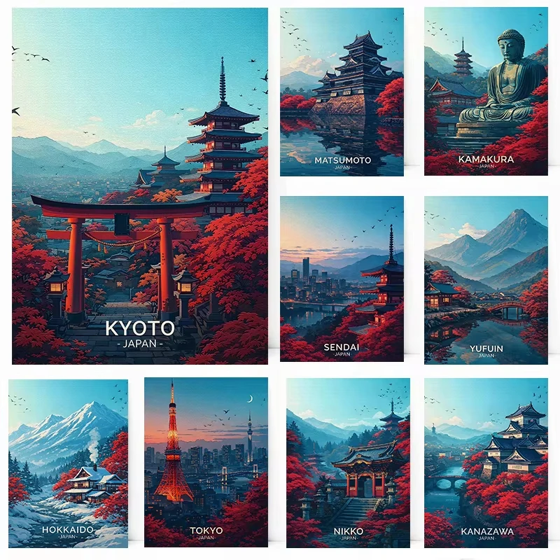 Paint By Numbers Modern Japanese Travel HandPainted Art Kits Diy Draw on Canvas Crafts for Adults Home Decoration