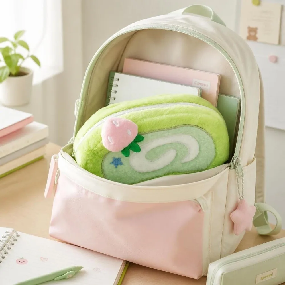 Strawberry Pencil Case Large Capacity Swiss Roll Shape Cake-shape Storage Bag Creative Multifunctional Pencil Bag Students
