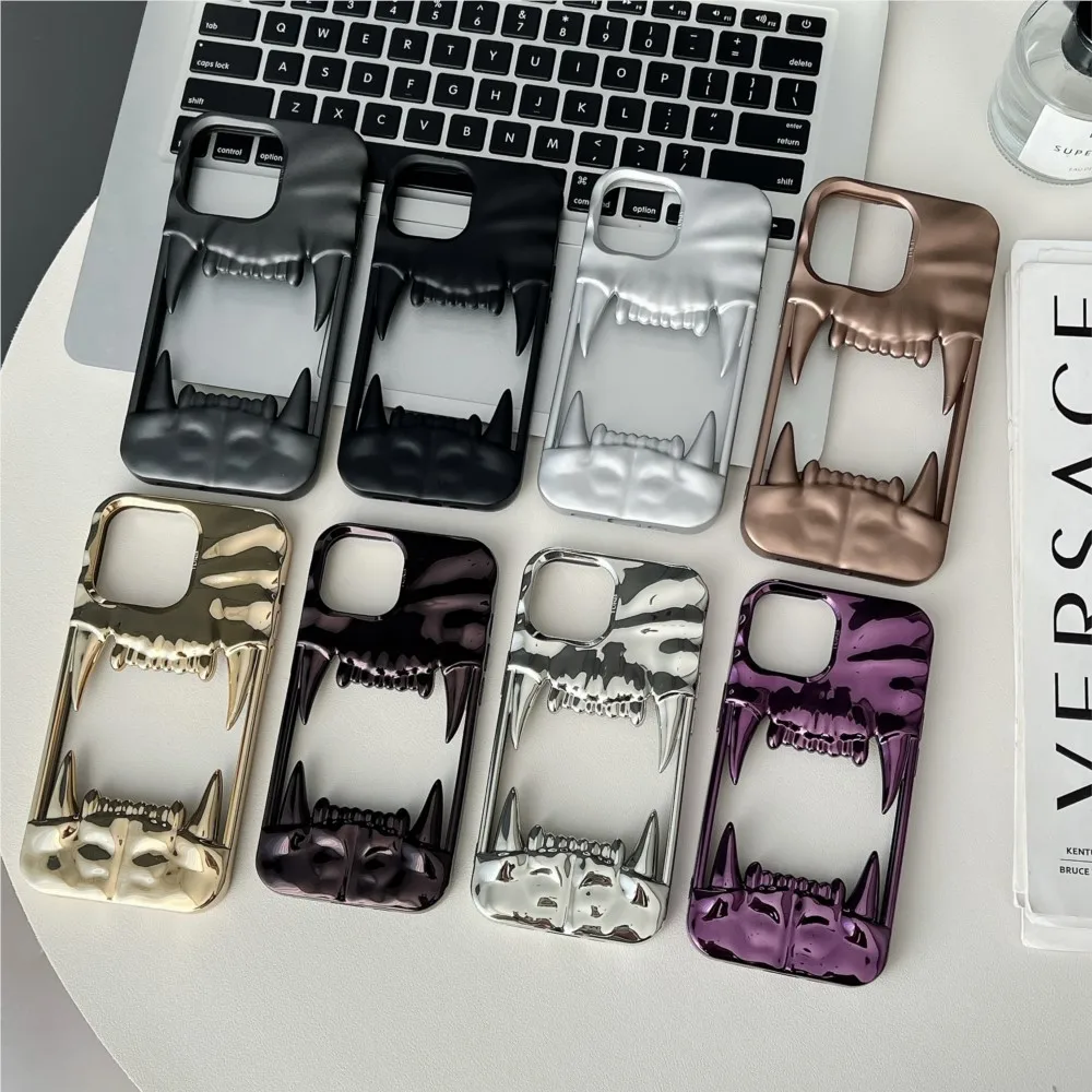 3D Electroplated Tiger Teeth Hollow Phone Case for iPhone 17 Air 16 15 14 Plus 13 12 11 Pro Max Shockproof Protective Soft Cover - náhled 6