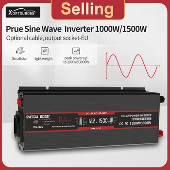 DATOU-inversor de onda sinusoidal pura de 12v a 230v, convertidor de 220v a 12v, 1500W, 3000W, pantalla LCD de máxima potencia, interfaz USB, uso para automóviles