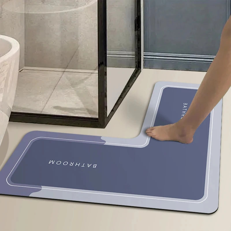 VIKAMA Minimalist Style Diatom Mud Floor Mat L-Shaped Quick-Drying Bath Mat Non-Slip Kitchen Carpet Home Decor