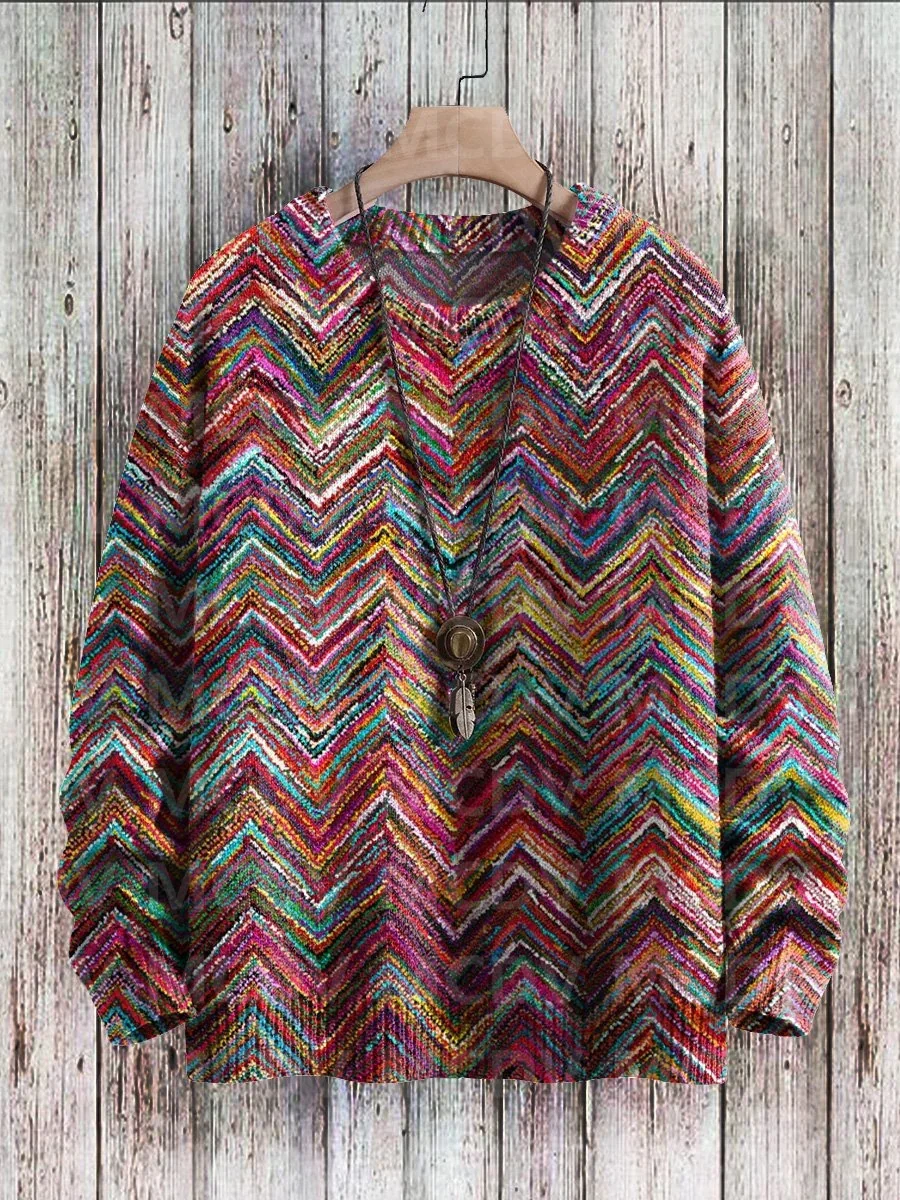 

Unisex Colored Loop Hedging Knit Casual Print Sweatshirt Women For Men Sweater