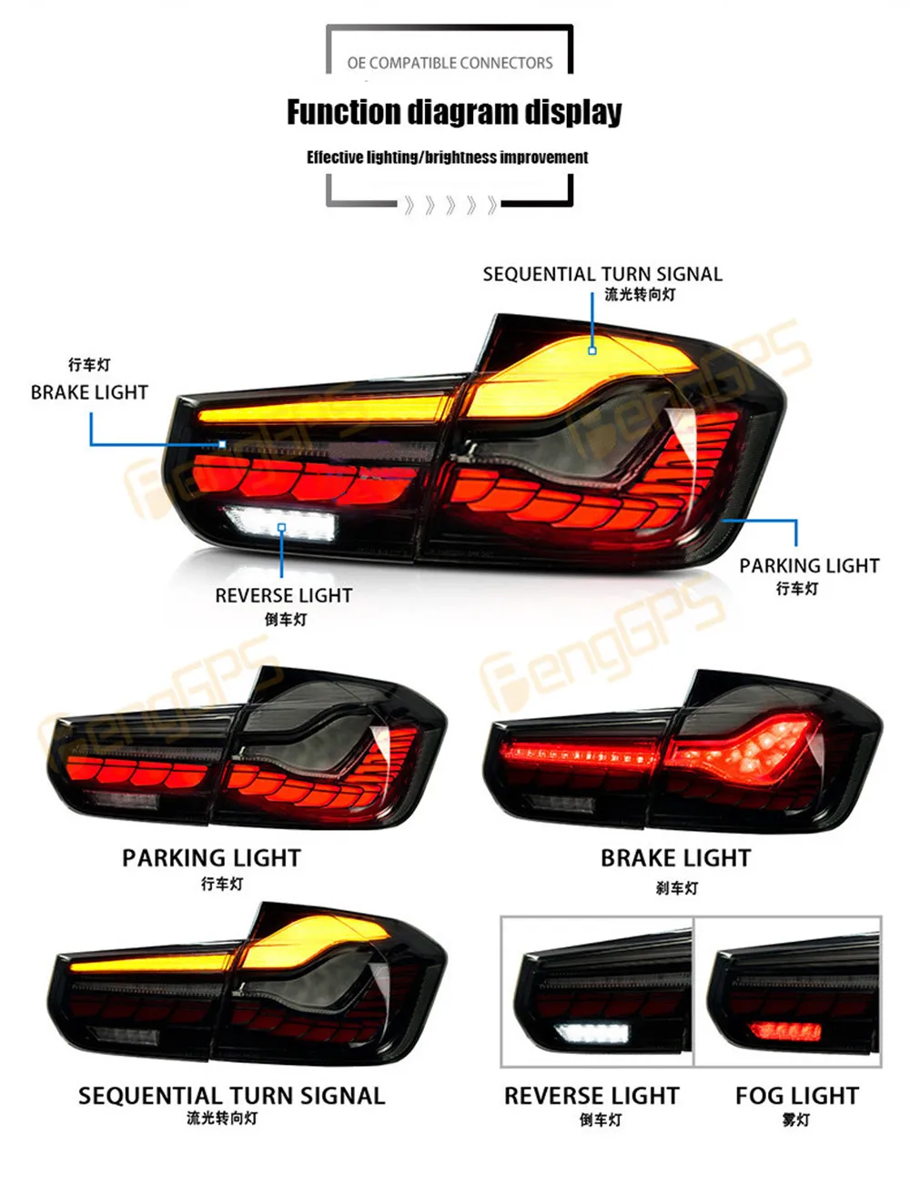 For BMW 3 Series M3 F30 F35 F80 320i 328i 335i 330i 340i 2013 - 2018 Rear Brake Lights Taillight Tail Lamp Turn Signal Assembly