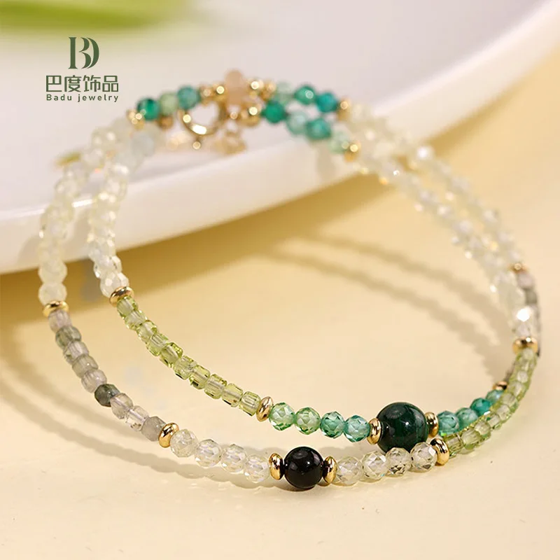 

Браслет из китайского аметиста с двойным кругом из бусин, нишевый, изысканный, с зеленым кристаллом и цирконом, оригинальный дизайн, ювелирное изделие