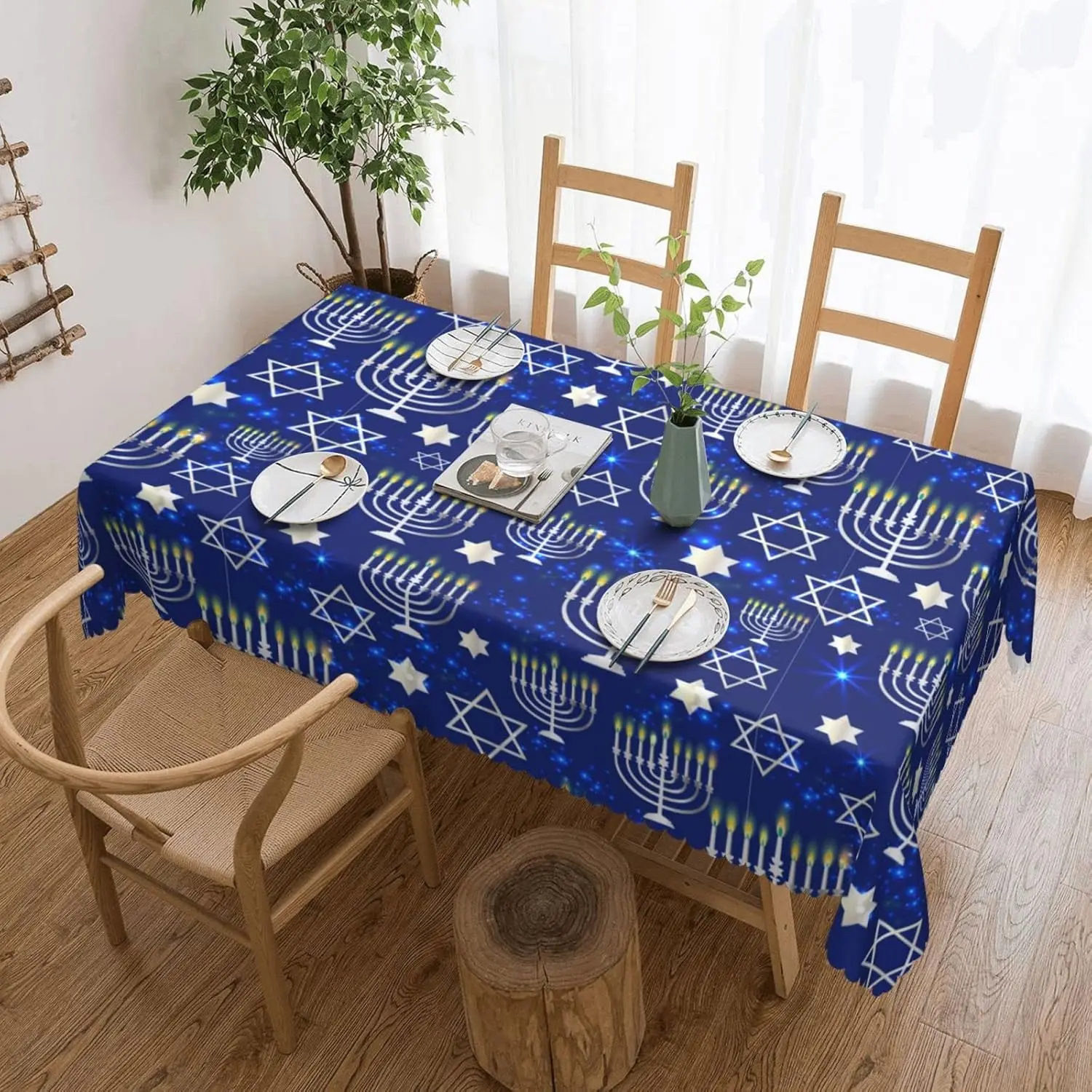 Jewish Happy Hanukkah Menorah rectangle Tablecloth  Dining Room decor waterproof Tablecloth for table Holiday party decorations