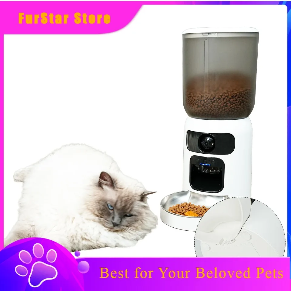 FurStarAutomatic Cat Bowl Pet Feeder With Eco-Friendly Smart Features 5L Food Storage Indoor Use Cute Style App And Camera Acces
