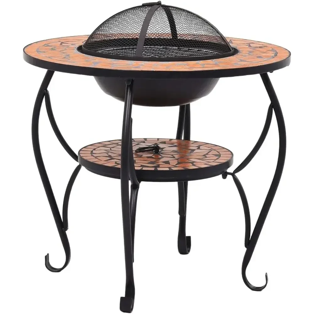 Terracotta Outdoor Fireplace Table, 26.8 Decorative with Safety Mesh, Ideal for Patio and Garden