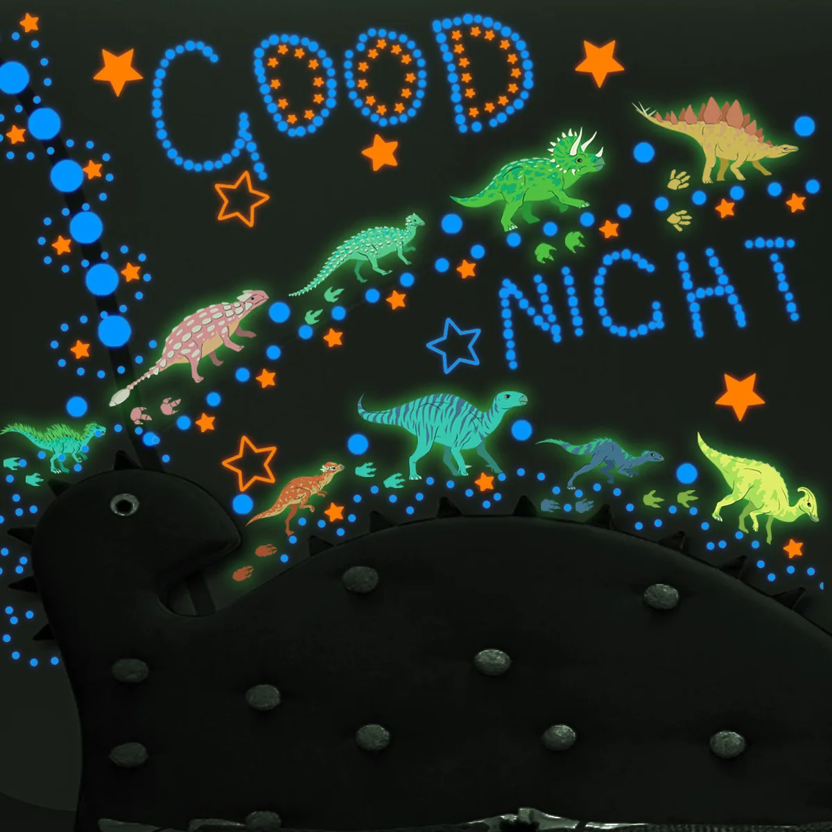 Prehistoric Night Sky Decals 3D, Glowing Meteor Shower & Dinosaurs, Non-Toxic PVC Constellation Learning Tool for Nursery