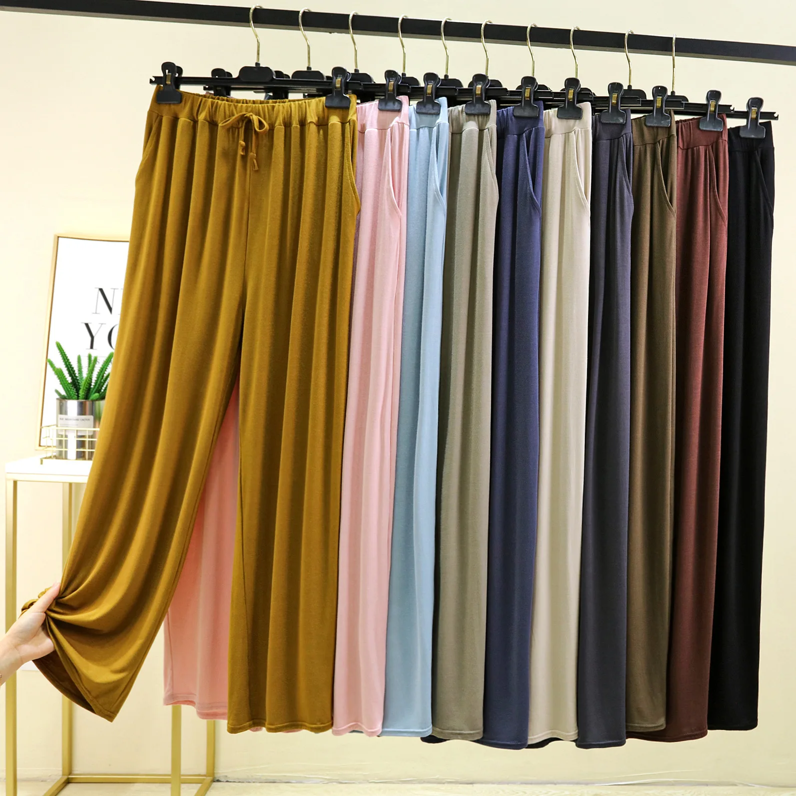 Modal Loose Wide Leg Pants high waist Casual Drapped Pant Summer women\'s straight Trousers solid color All match Plus size