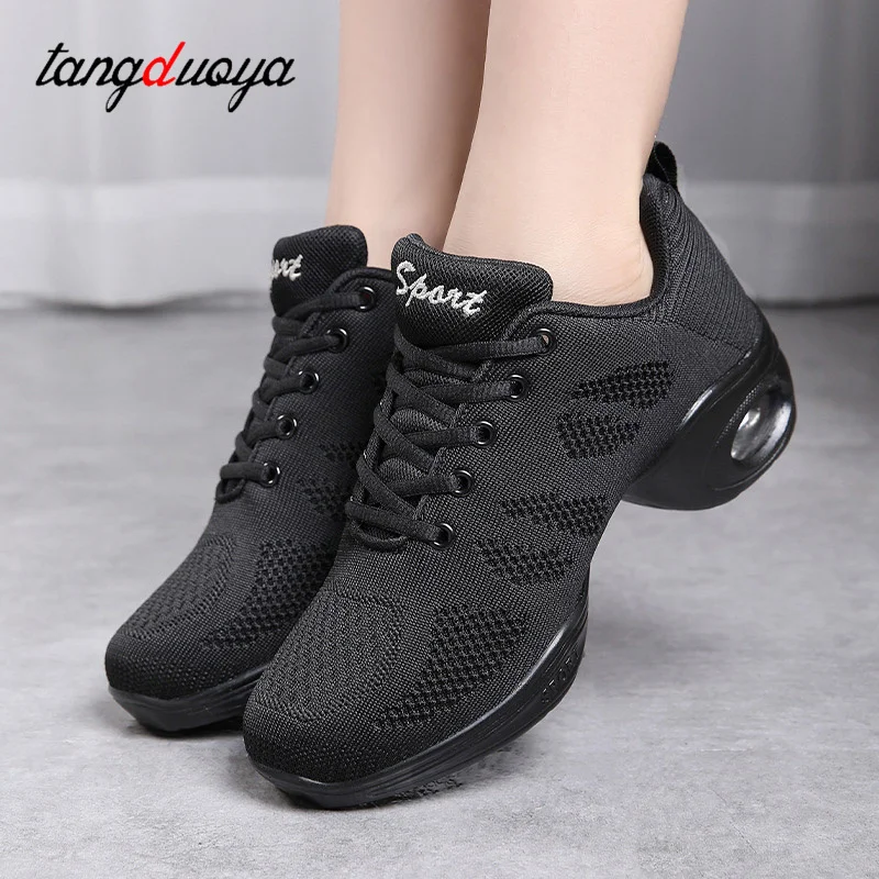 Tênis de dança para mulheres, Sapatos de dança jazz para mulher, Mesh Modern Dance Shoes para senhoras, característica esportiva feminina