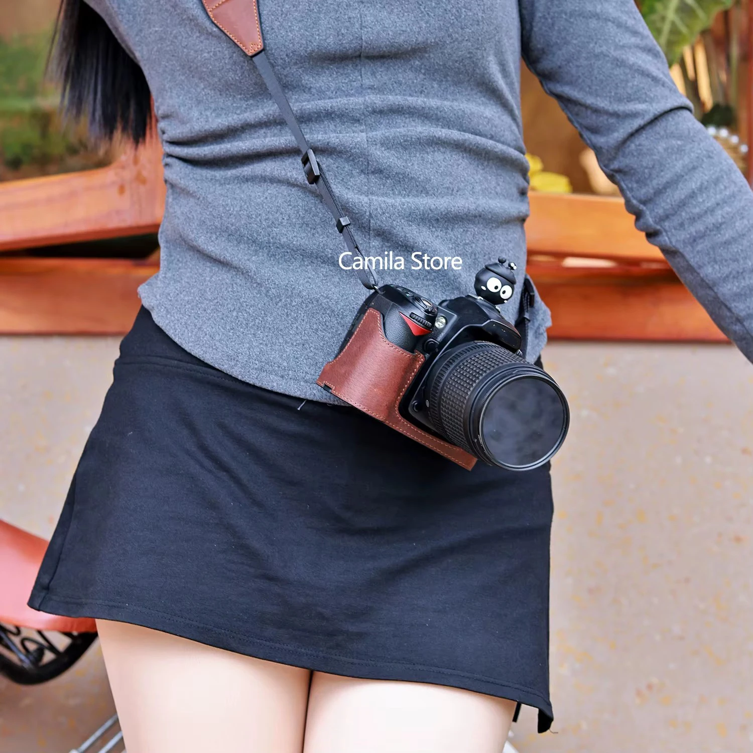 New handwork Photo Camera Genuine leather cowhide Bag Body BOX Case For nikon D90 Protective cover grip base