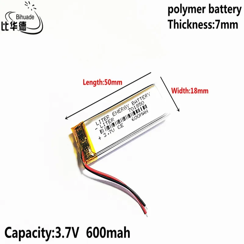 10pcs 3.7V 600MAH 701850 Lithium Polymer LiPo Rechargeable Battery For Mp3 headphone PAD DVD bluetooth camera