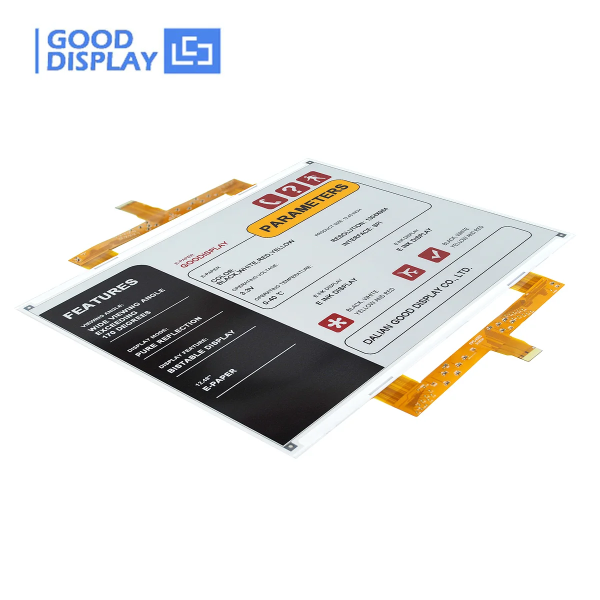 Display de tinta eletrônica quádrupla de 12,48 polegadas ePaper 1304 × 984 HD Sinalização digital ecológica, GDEY1248F51