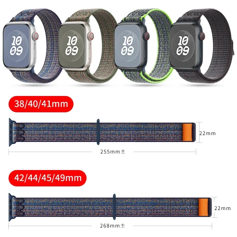 Apple Watch用ナイロンスポーツストラップ,iwatch用バンドストラップ8, 7,6,5,4,3,se,40mm, 44mm, 42mm, 49mm,シリーズ9ウルトラ2、1、41mm、45mm