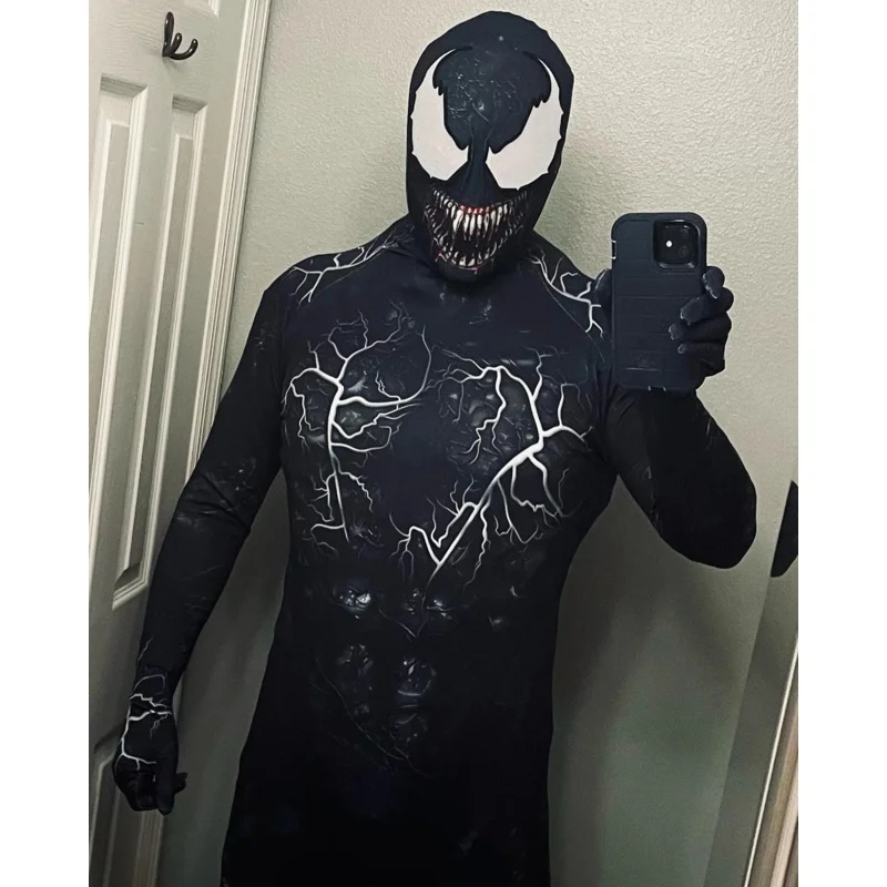 Nieuwe Halloween Volwassenen Kinderen Gif Symbioot Spidycosplay Kostuum Bodysuit Zentai Tweede Huid Pak Mannen Feest Jumpsuit