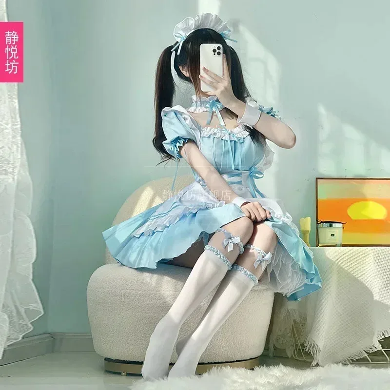 2023 azul lolita menina linda empregada role play traje animação mostrar roupas japonesas dressv;2,r'6;t.