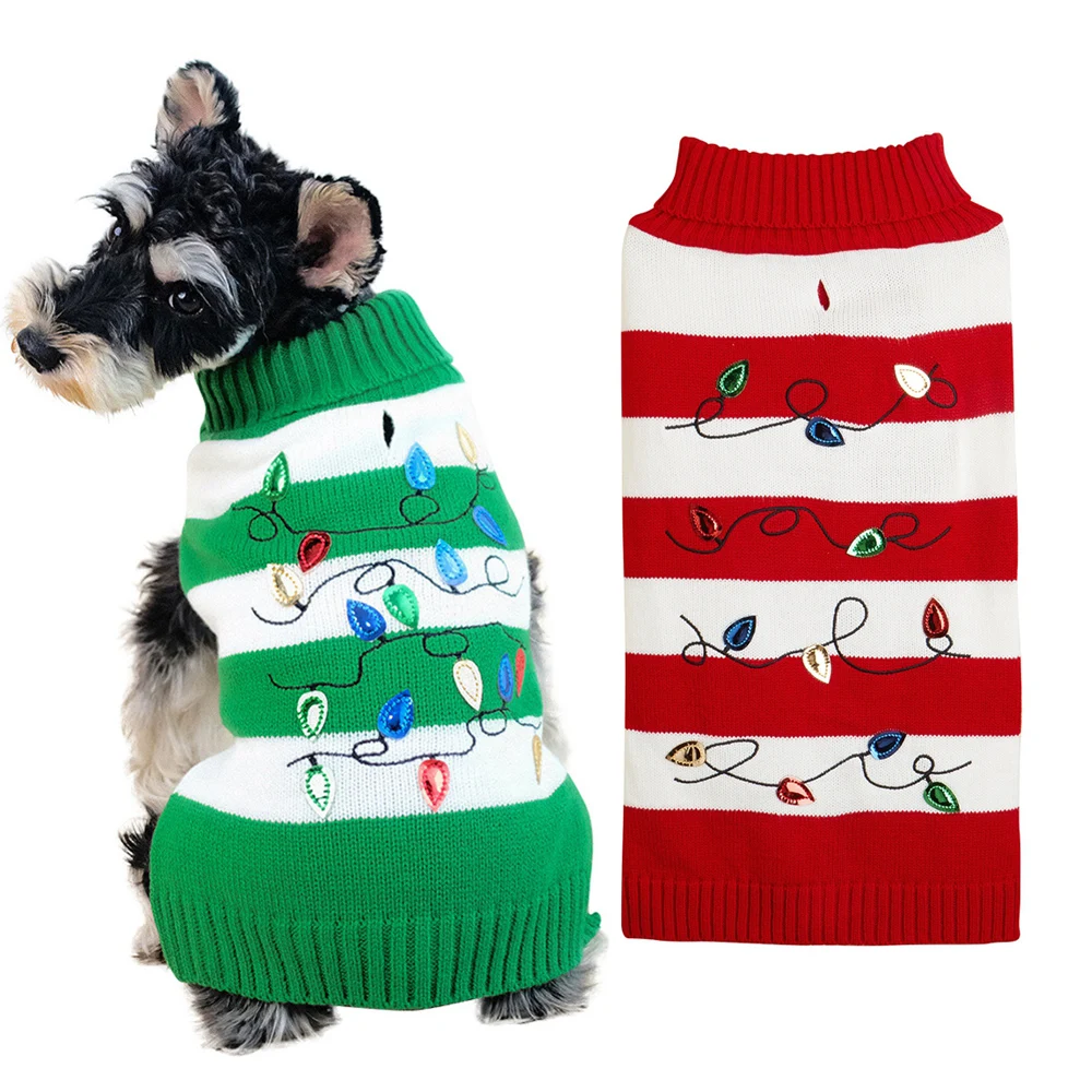 Striped Dog Sweaters Cat Christmas Sweater Puppy Christmas Holiday Pet Knitwear Costume New Year Gifts for Small Medium Dogs