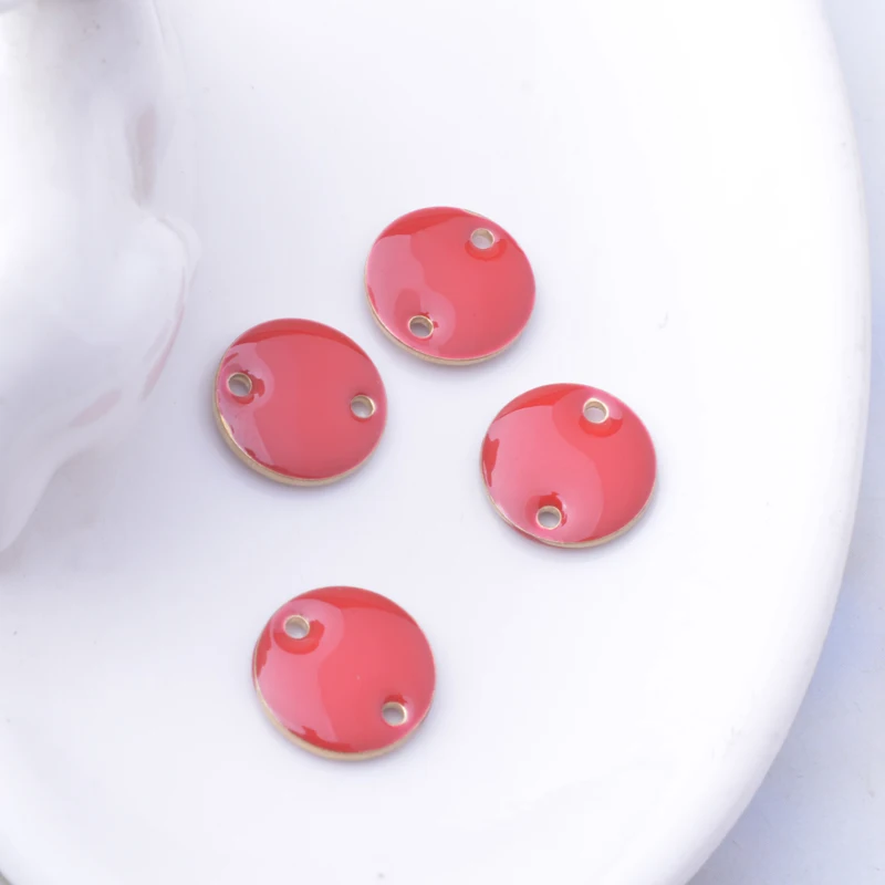 30pcs12mm  Round Copper Two Hole charm Dripping oil Connector Both Sided Enamel Earrings Pendant Jewelry Accessories Findings