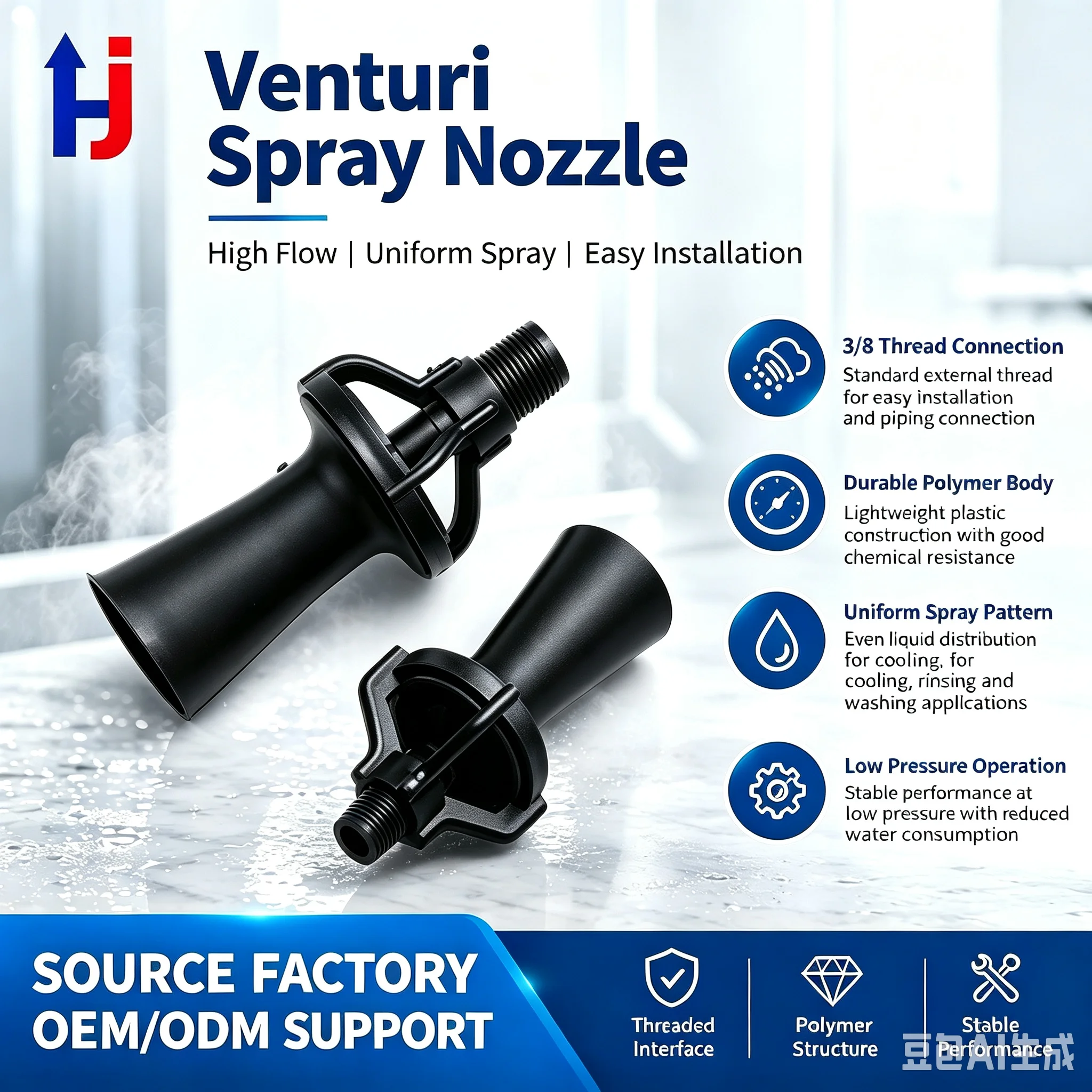 Huajue high-temperature and corrosion-resistant gravity-type 1/2-inch plastic mixing nozzle for stirring/liquid mixing