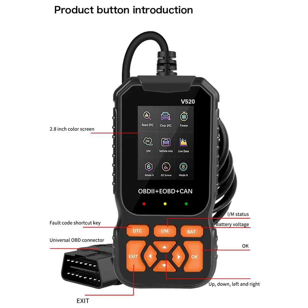 قم بتوصيل وتشغيل الماسح الضوئي OBD2 لأداة تشخيص السيارة Fixd مع اختبار الجهد، يمكن لقارئ رمز المحرك القراءة والخطأ الواضح