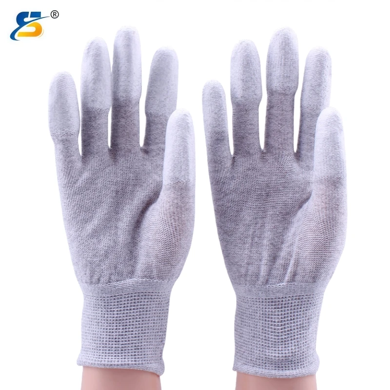 

Антистатические рабочие перчатки из углеродного волокна для электронных производств, износостойкие, безворсовые, дышащие, с ПУ-покрытием для мастерских.