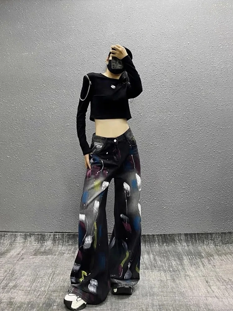 

Personalized Painting Denim Wide-leg Floor-mopping Pants Women's Autumn New High-waisted Loose And Thin Versatile Casual Jeans