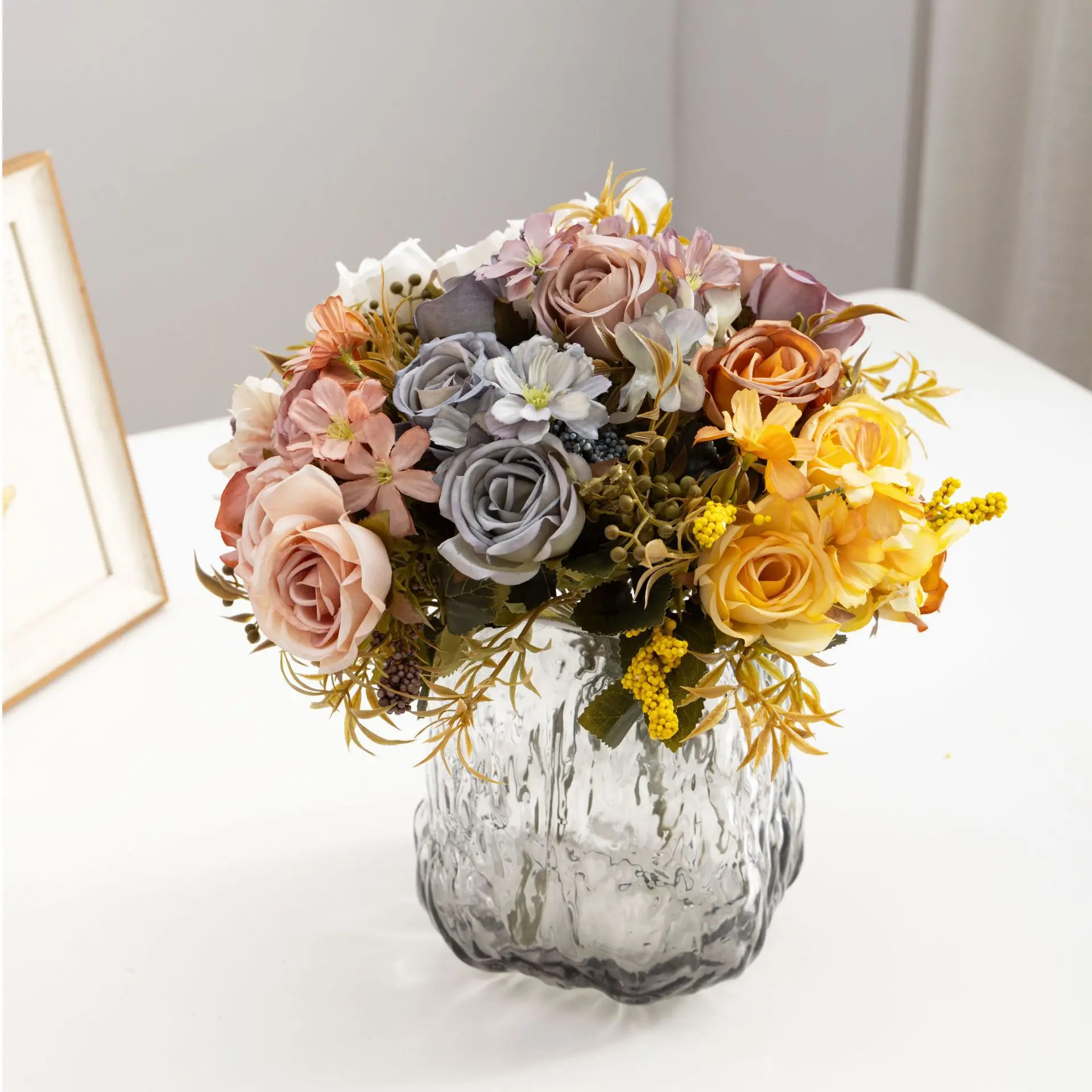 

Roses Autumn Artificial Flowers Silk Peony Hydrangea Big Bride Bouquet Wedding Home Party DIY Decoration Fake Flowers