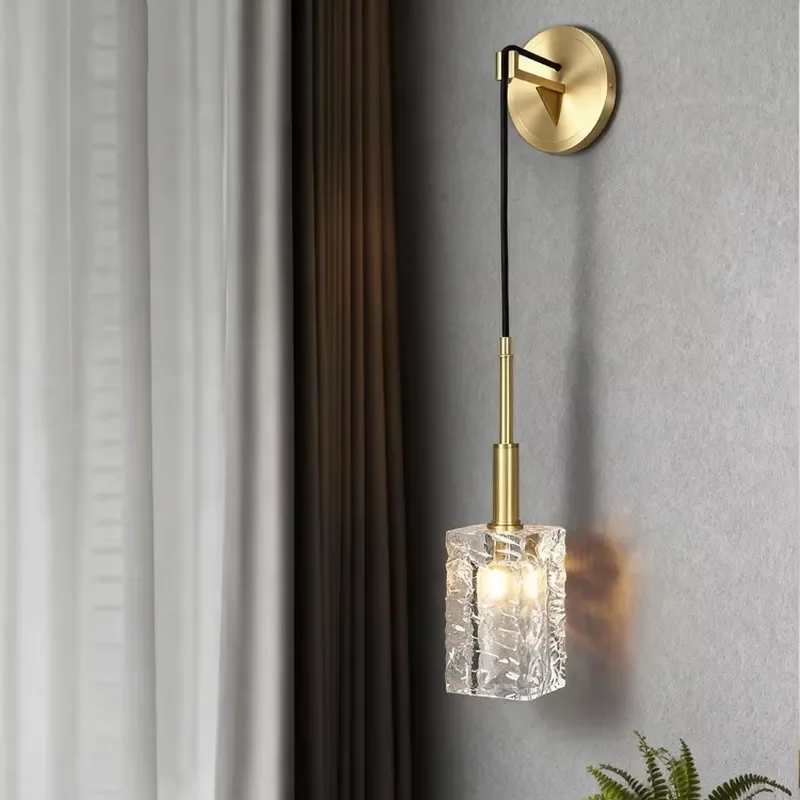 Luxury LED crystal copper wall lamp, warm white, simple art, bedroom bedside living room back wall stairs, high color