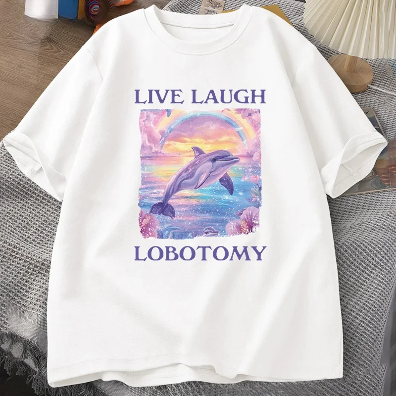 

Футболка унисекс с принтом «Live Laugh Lobotomy» и забавным дельфином, больших размеров, с коротким рукавом