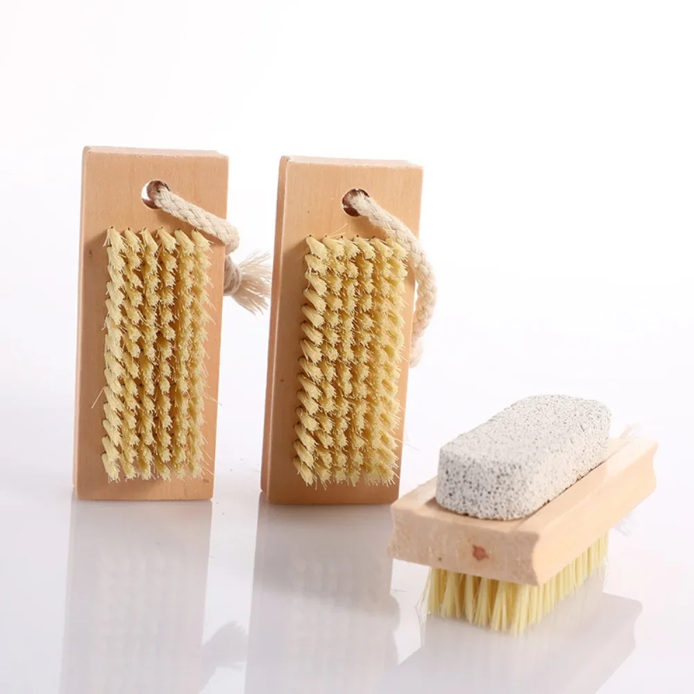 Double-sided Nail Wood Handle Soft Bristled Cleaning Brush Bathroom Wall Mounted Exfoliating Nail Brush Care Scrubbing Tools New