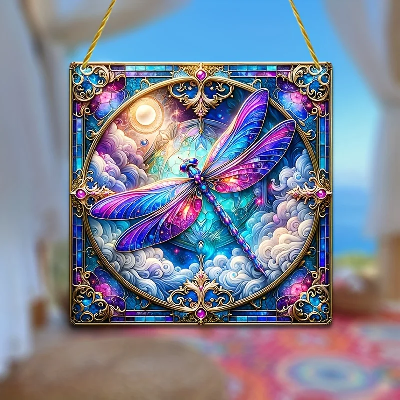 Stained Glass Dragonfly Hanging Decoration-Dreamy Design with Sun Catcher,Outdoor Garden,Bar Decorations.Suitable for Birthday