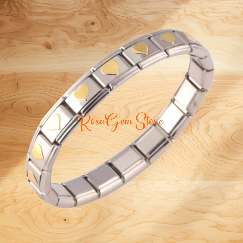 Classic Hot Selling 9mm Italian Module Bracelet with Gold-plated Peach Heart Elastic 18 Section Detachable Bracelet Wholesale