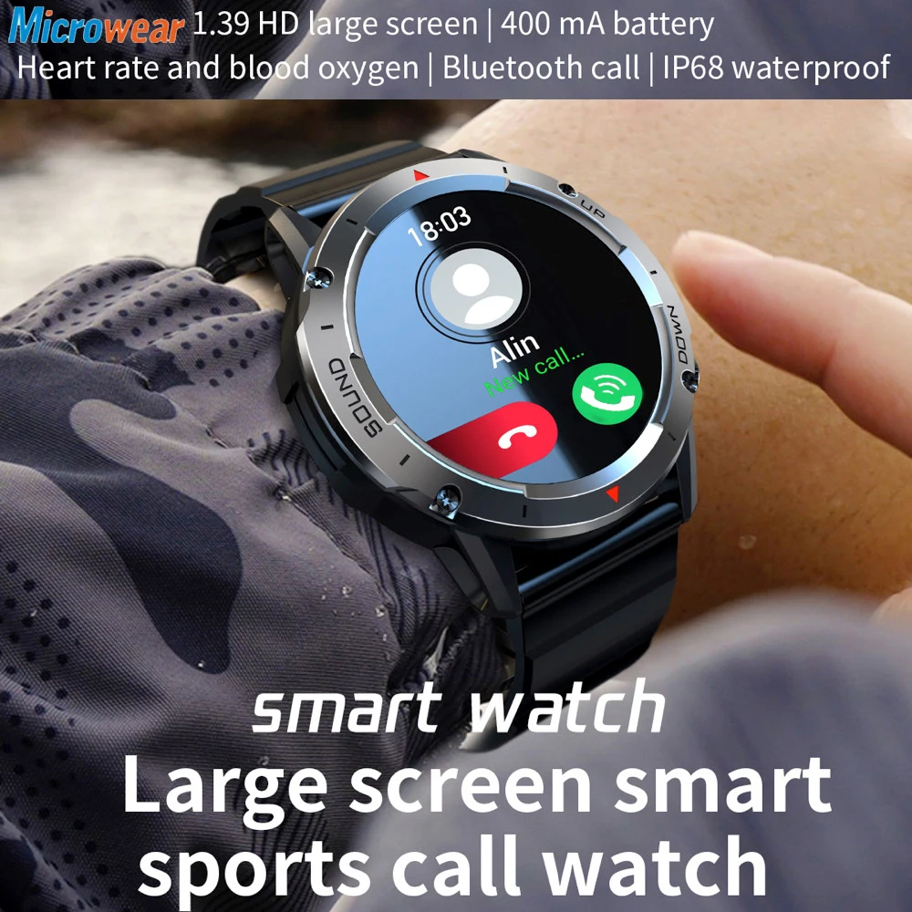 Blue Tooth Call Smart Watch Men Sports Smartwatch Fitness Heart Rate Monitor Waterproof 400mah Music AI Voice Assistant Sleep