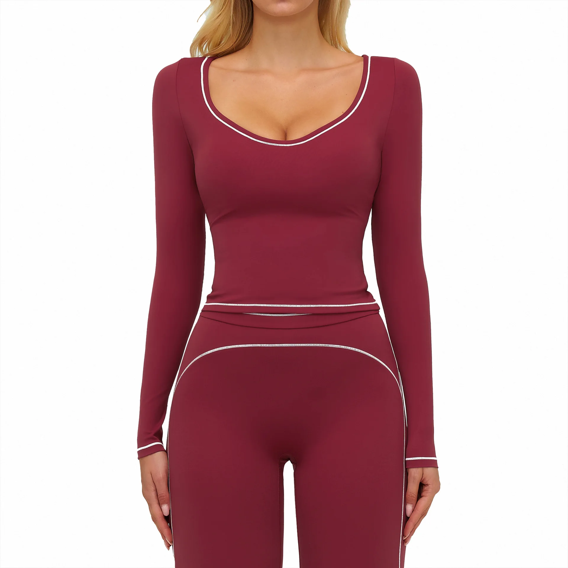 

Maxdutti Autumn And Winter Yoga Long Sleeved Contrasting Brushed Slim Fit Fashionable T-shirt, Outdoor Running Sports