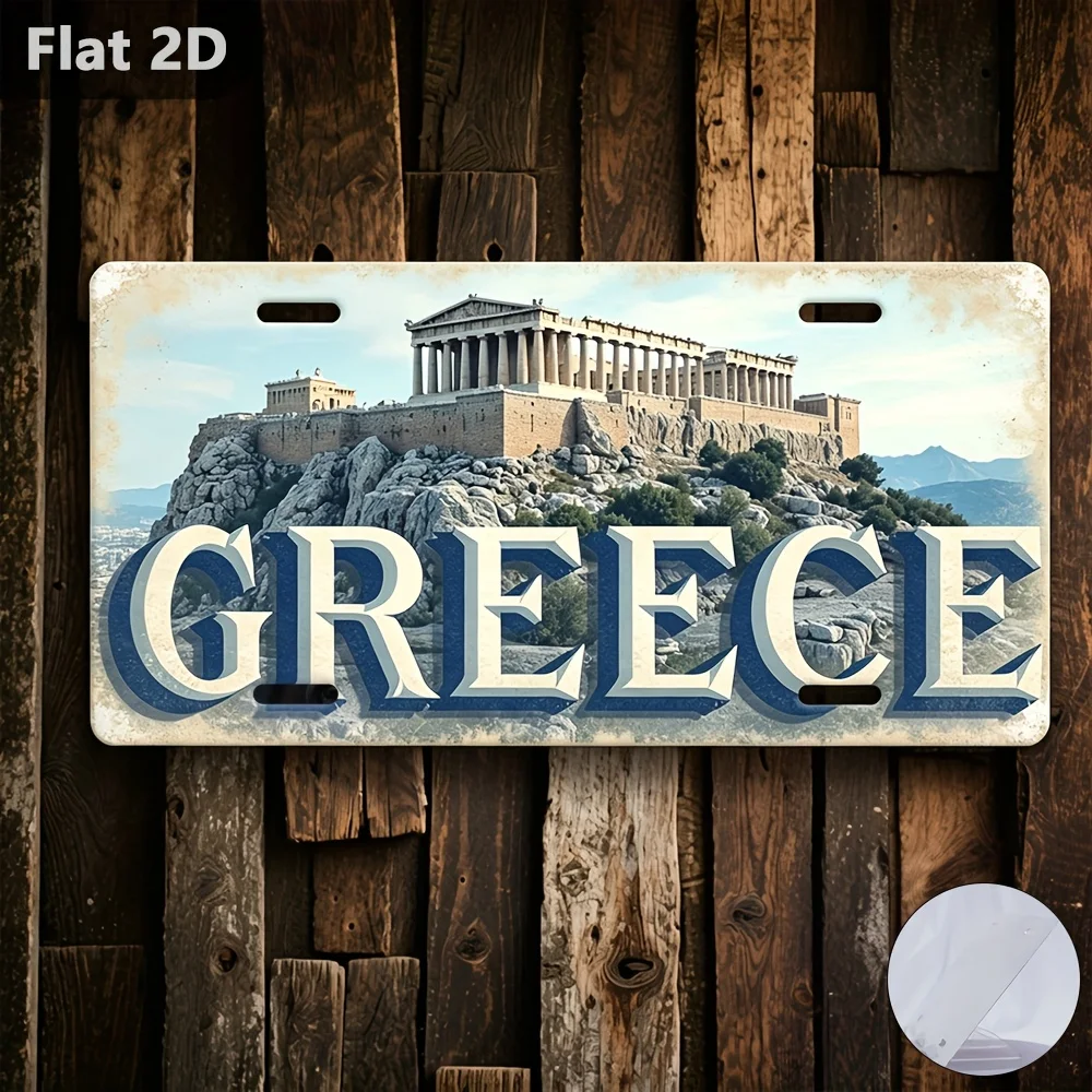 2D Flat, 1pc, Aluminum Sign, Outdoor Signs & Wall Decor (12.0inch X 5.9inch), Acropolis Greece, Retro Metal Decor, License Plate