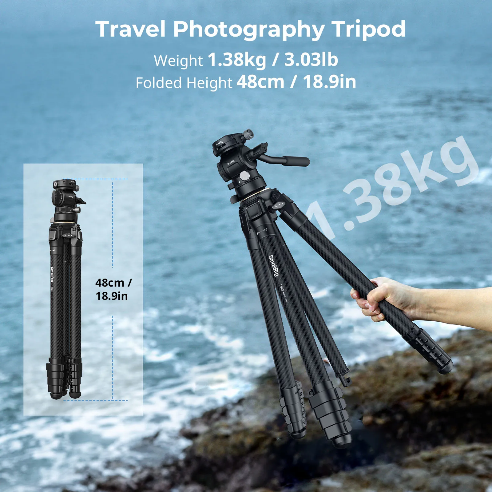 SmallRig 5028 Portable Carbon Fiber Travel Tripod Kit with Tripod Head Short Center Column for DSLR Camera for Ball Heads