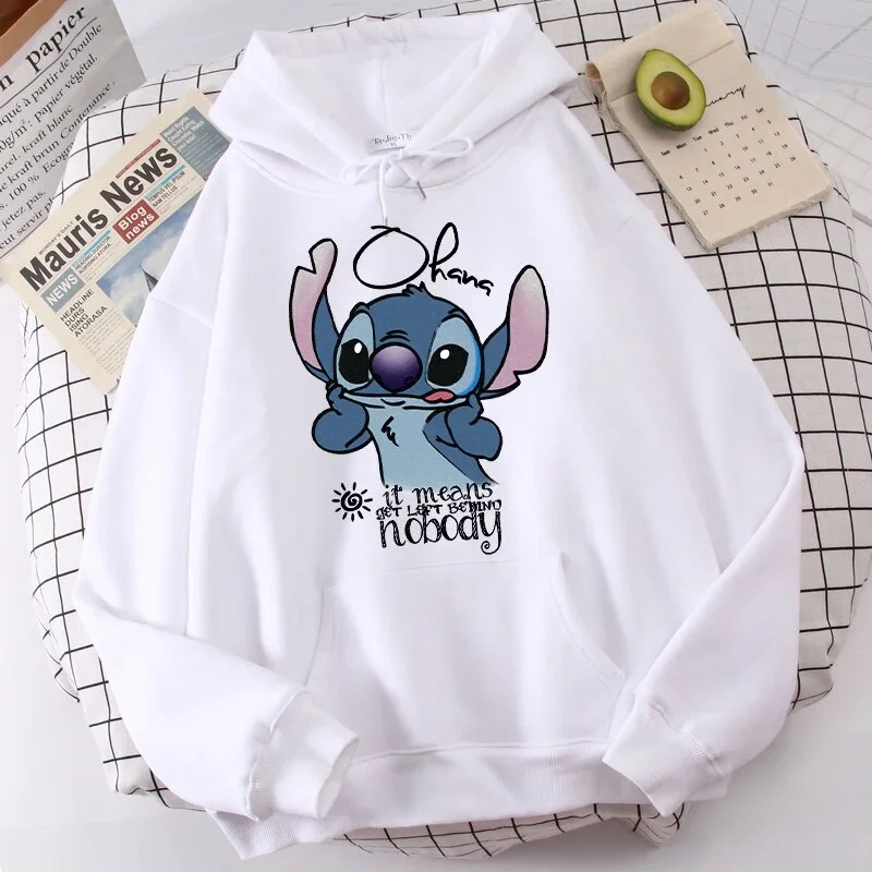 Disney Stitch Hoodies Women Harajuku Pullovers Cute Unisex Casual Tops Hooded Sweatshirt