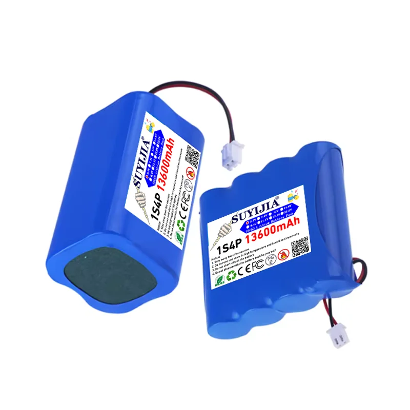 3.7V 13600mAh Rechargeable Battery Pack for Megaphone Speaker 1S4P 4.2V 18650 Lithium Battery with XH2.54 Plug An USB Charger