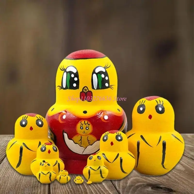 R6FD 10Pieces Vintage Matryoshka Dolls Russian Nesting Doll Set Cartoon Duck Theme Doll Cultural Gift Home Decors